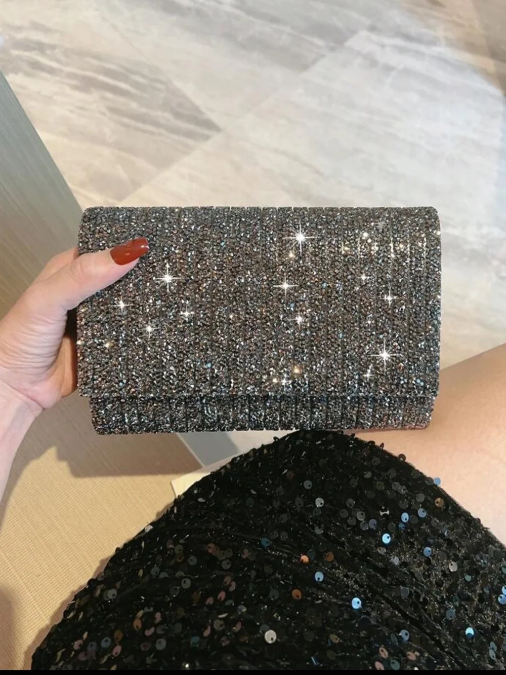 Black and Silver Rhinestone Prom Wedding Clutch Bag